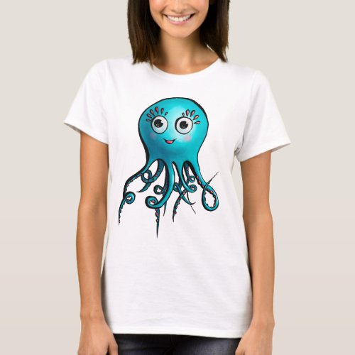 Cute Octopus Blue Cartoon Sea Animal T-Shirt