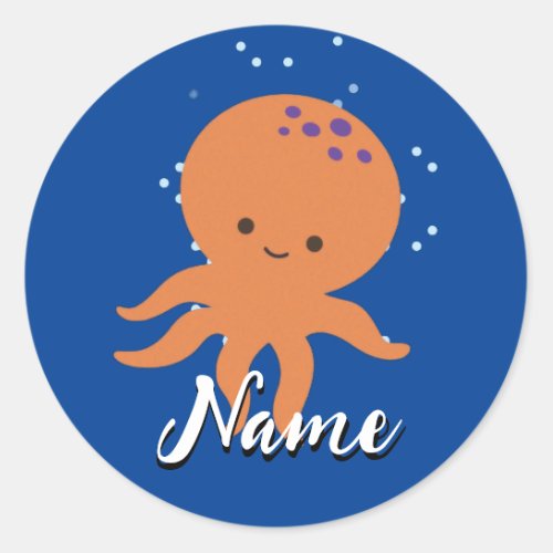 Cute Octopus Cartoon Add Name Classic Round Sticker