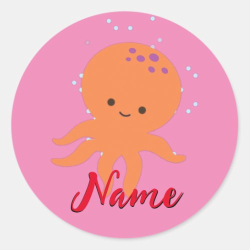 Cute Octopus Cartoon Add Name Classic Round Sticker
