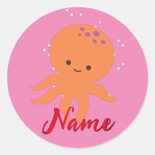 Cute Octopus Cartoon Add Name Classic Round Sticker