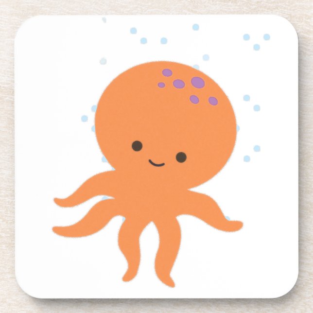 Cute Octopus Cartoon Beverage Coaster (Front)