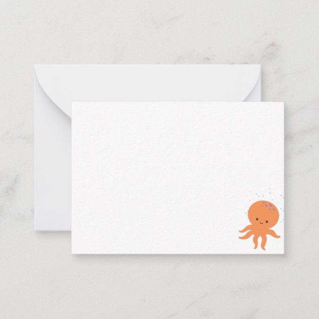 Cute Octopus Cartoon Blank Note Card (Front)