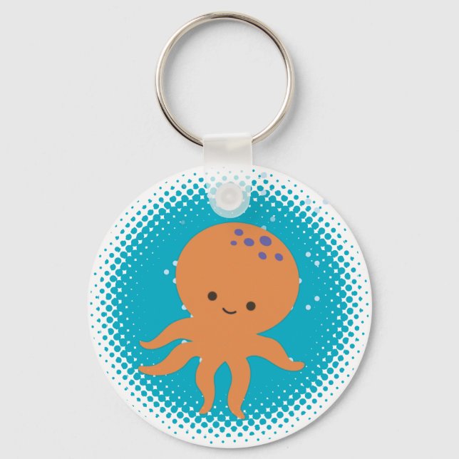 Cute Octopus Cartoon Blue Ocean Keychain (Front)