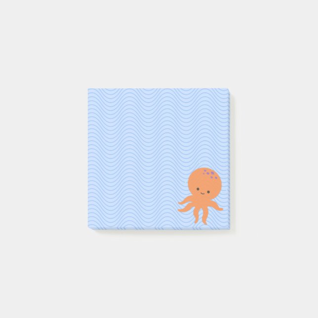 Cute Octopus Cartoon Blue Waves Custom  Post-it Notes (Front)
