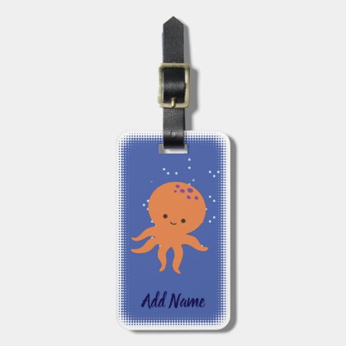 Cute Octopus Cartoon Custom Blue Luggage Tag