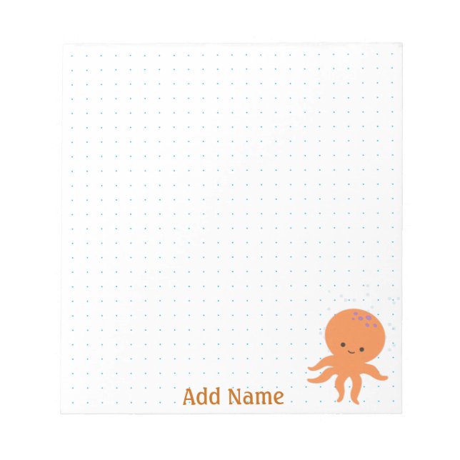 Cute Octopus Cartoon Custom Dot Grid Notepad (Front)