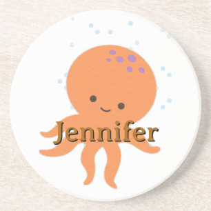 Cute Octopus Cartoon Customized Name Coaster