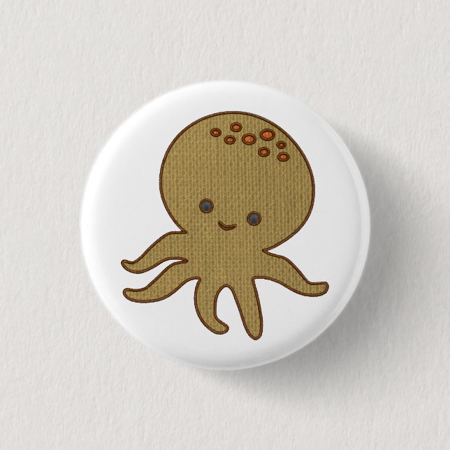 Cute Octopus Cartoon Embroidery Print Button (Front)