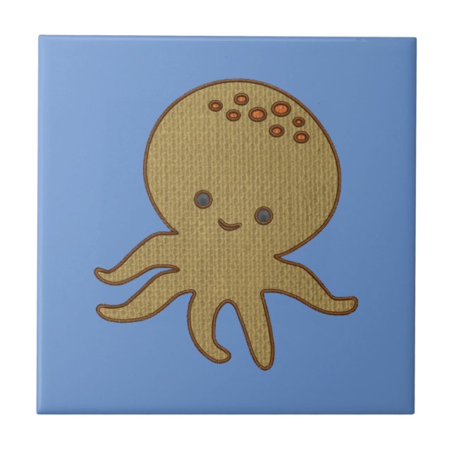 Cute Octopus Cartoon Embroidery Print Ceramic Tile (Front)