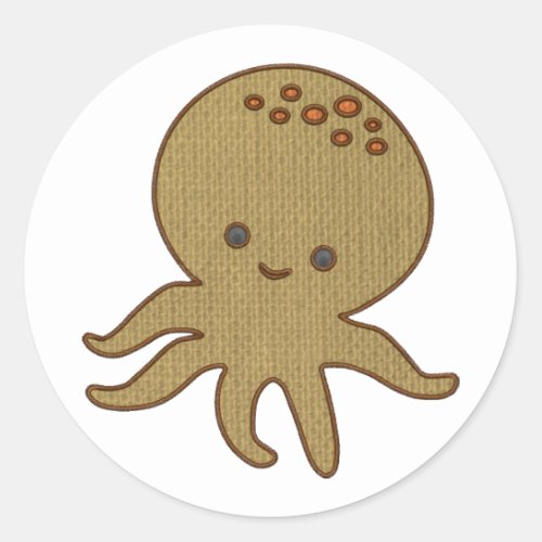 Cute Octopus Cartoon Embroidery Print Classic Round Sticker