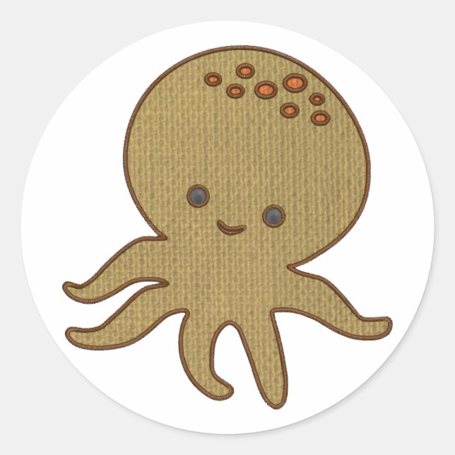 Cute Octopus Cartoon Embroidery Print Classic Round Sticker (Front)