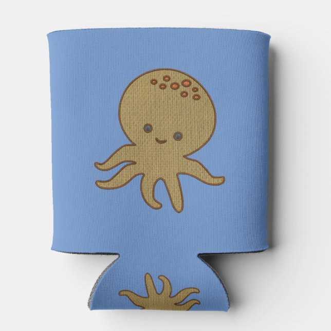 Cute Octopus Cartoon Embroidery Print Custom Name Can Cooler (Back)
