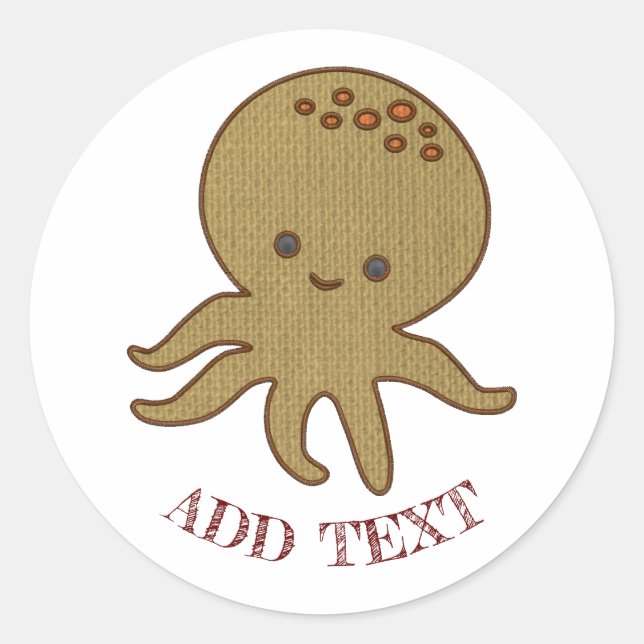 Cute Octopus Cartoon Embroidery Print Custom Text Classic Round Sticker (Front)