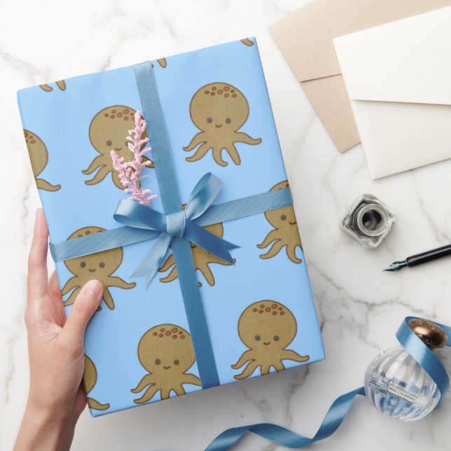 Cute Octopus Cartoon Embroidery Print Custom Wrapping Paper (Gifting)