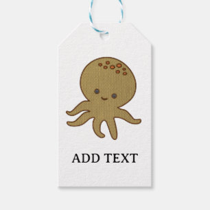 Cute Octopus Cartoon Embroidery Print Gift Tags