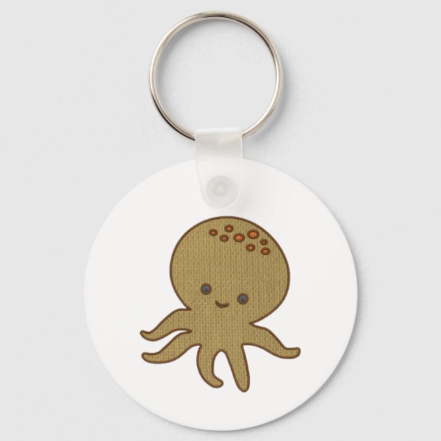 Cute Octopus Cartoon Embroidery Print Keychain (Front)