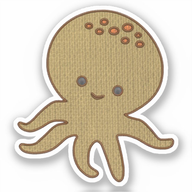 Cute Octopus Cartoon Embroidery Print Sticker (Front)