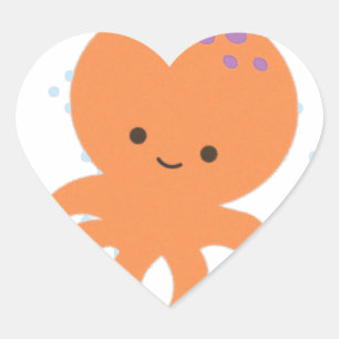 Cute Octopus Cartoon Heart Sticker
