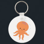 Cute Octopus Cartoon Keychain<br><div class="desc">A cute orange cartoon octopus. Baby animal key chains. Gift idea for kids.</div>