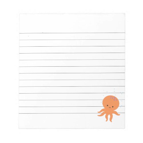Cute Octopus Cartoon Lined Notepad