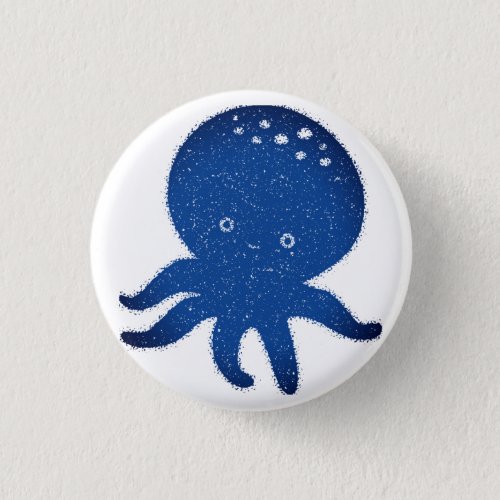 Cute Octopus Cartoon Old Paper Print Button
