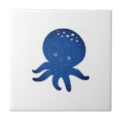 Cute Octopus Cartoon Old Paper Print Ceramic Tile