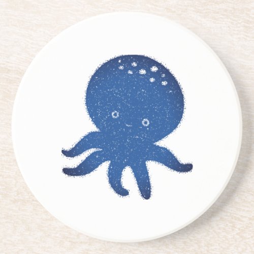 Cute Octopus Cartoon Old Paper Print Coaster