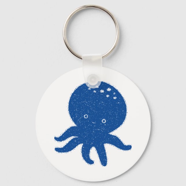 Cute Octopus Cartoon Old Paper Print Keychain (Front)