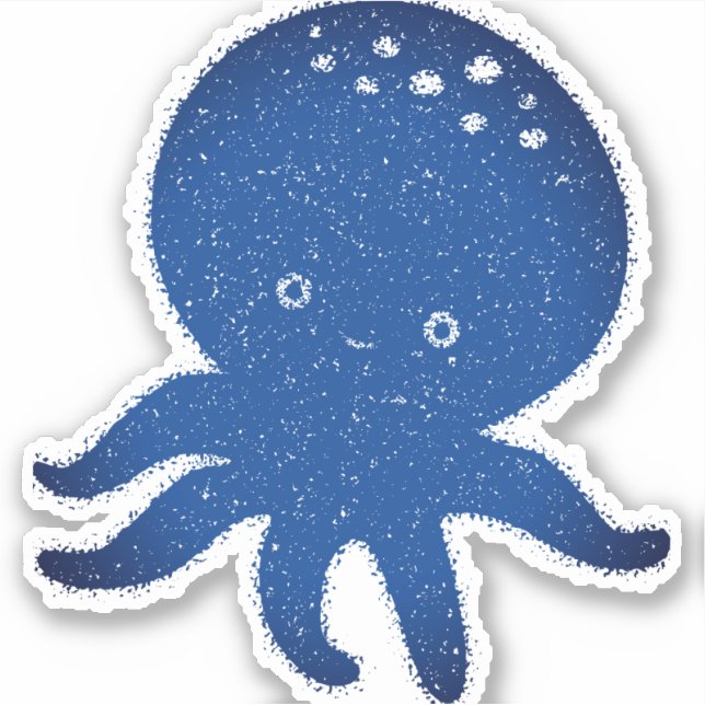 Cute Octopus Cartoon Old Paper Print Sticker (Front)
