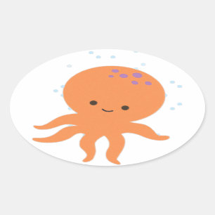 Cute Octopus Cartoon Oval Sticker