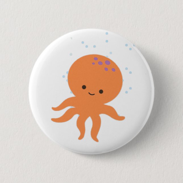 Cute Octopus Cartoon Pinback Button (Front)
