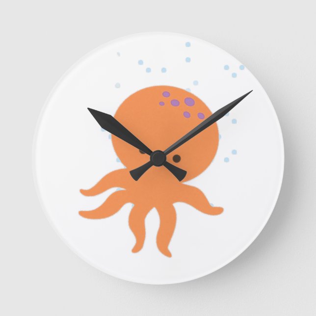 Cute Octopus Cartoon Round Clock (Front)