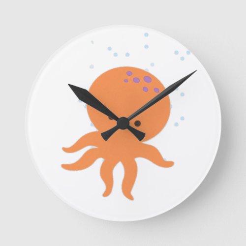 Cute Octopus Cartoon Round Clock