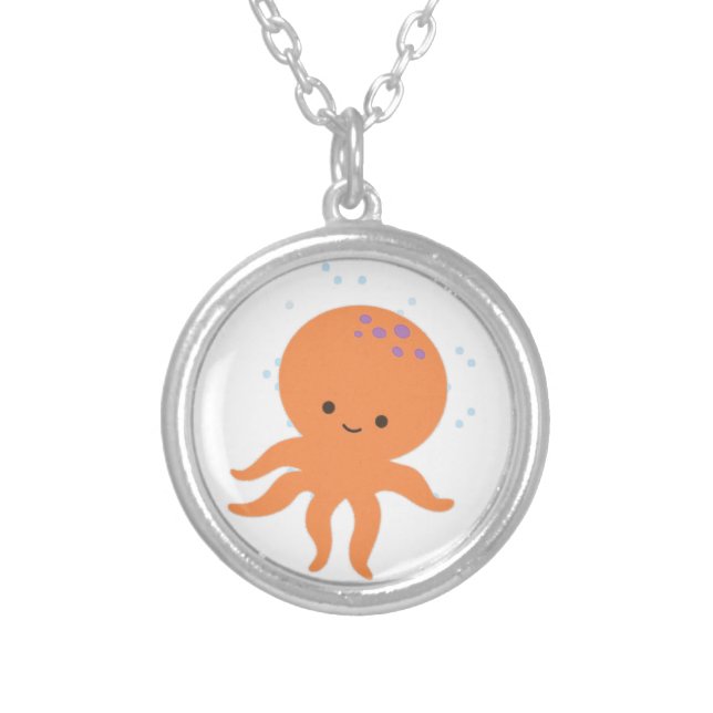 Cute Octopus Cartoon Silver Plated Necklace (Front)