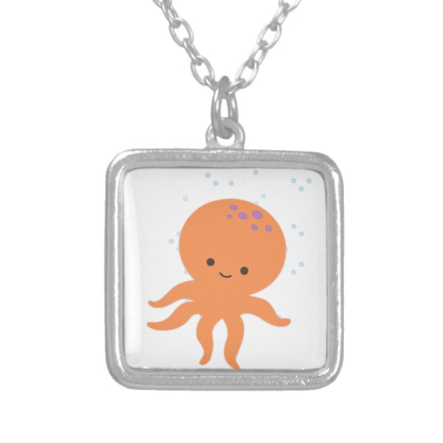 Cute Octopus Cartoon Silver Plated Necklace (Front)