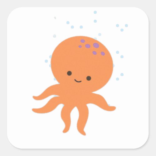 Cute Octopus Cartoon Square Sticker
