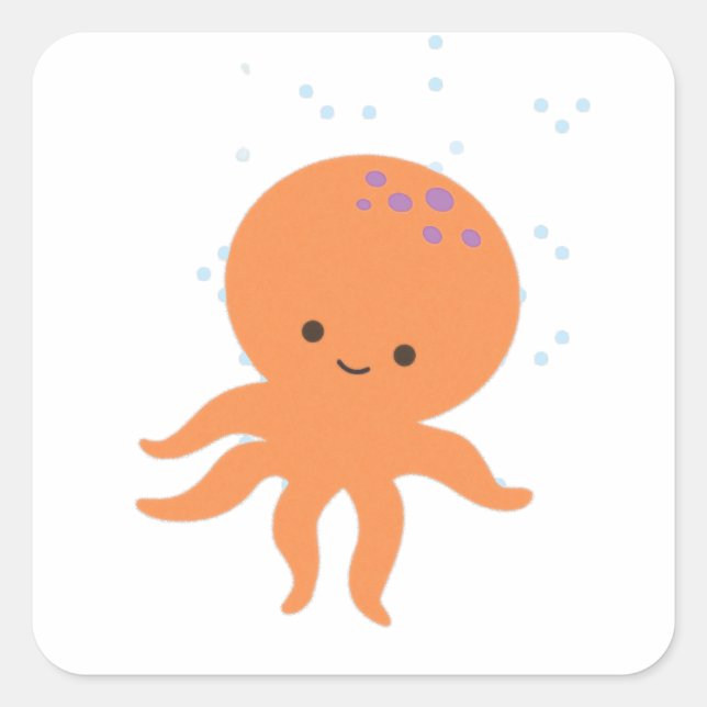 Cute Octopus Cartoon Square Sticker (Front)