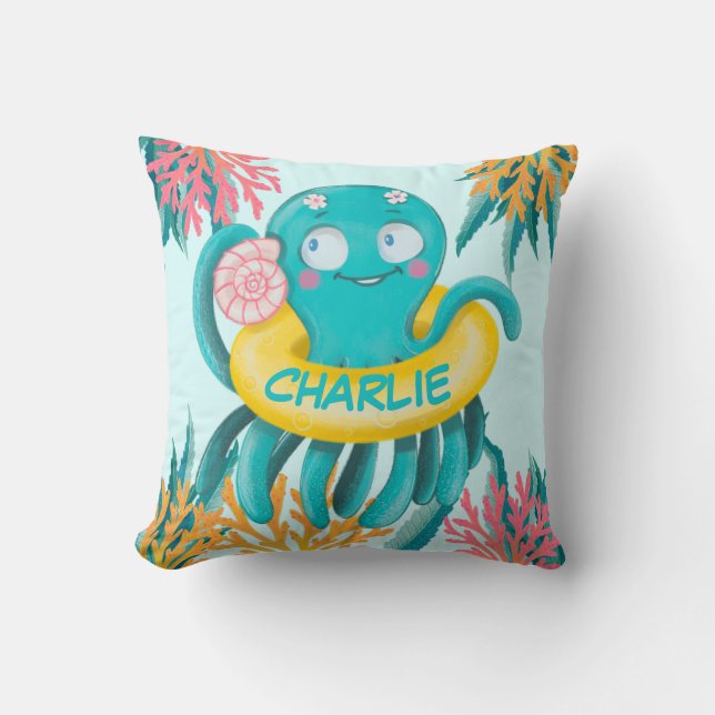 Cute Octopus Cartoon  Throw Pillow (Front)