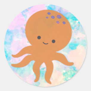 Cute Octopus Cartoon Watercolor Classic Round Sticker
