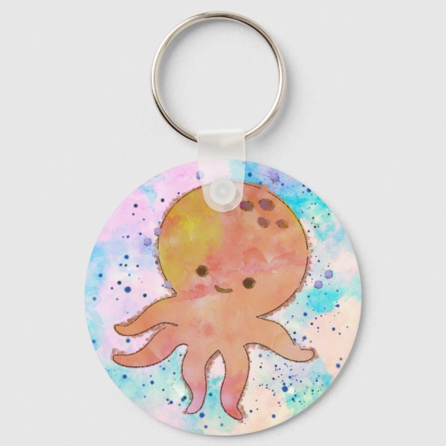 Cute Octopus Cartoon Watercolor Keychain (Front)