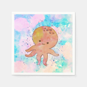 Cute Octopus Cartoon Watercolor Napkins