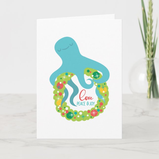Cute Octopus Christmas Folded Holiday Card (Front)