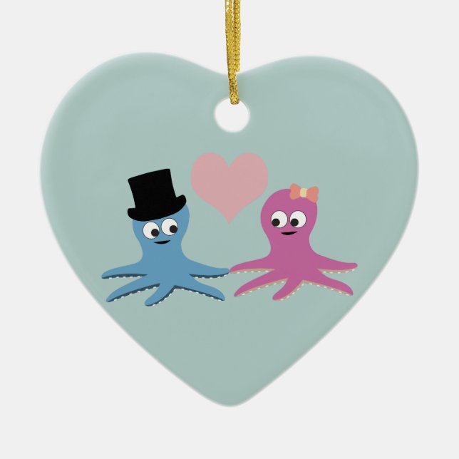 Cute Octopus Couple Ceramic Ornament (Front)