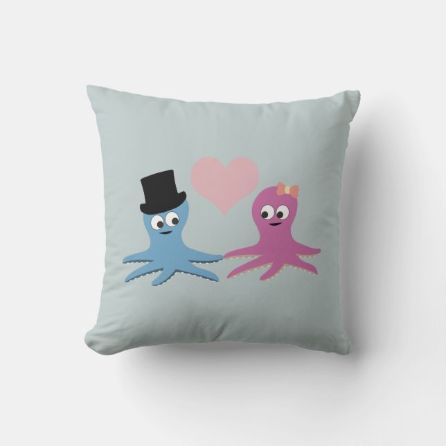 Cute Octopus Couple Throw Pillow (Front)