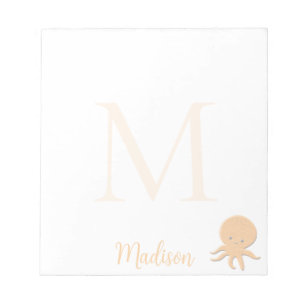 Cute Octopus Custom Name Initial Notepad