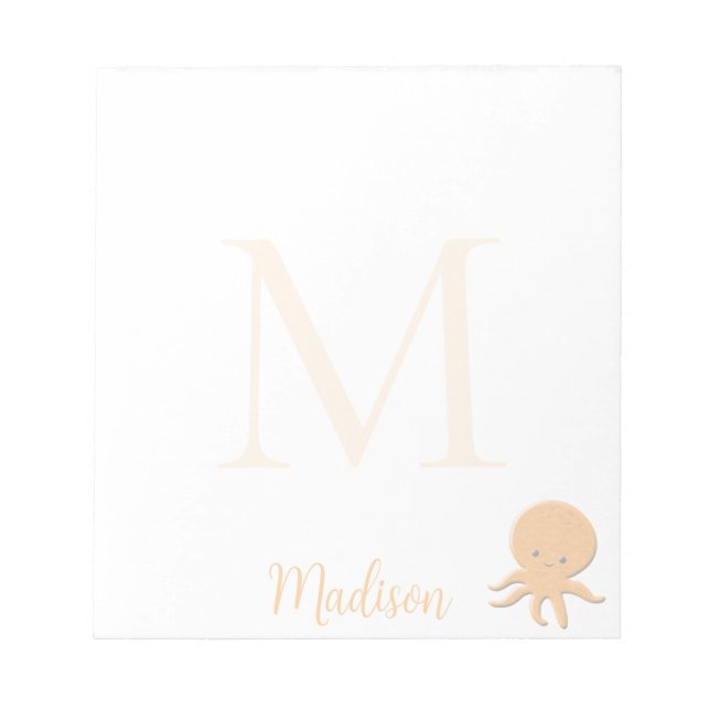 Cute Octopus Custom Name Initial  Notepad (Front)