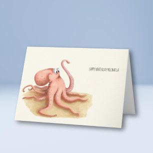 Cute Octopus Drawing Personalized Birthday Card