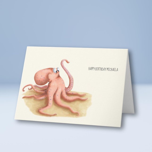 Cute Octopus Drawing Personalized Birthday Card (Creator Uploaded)