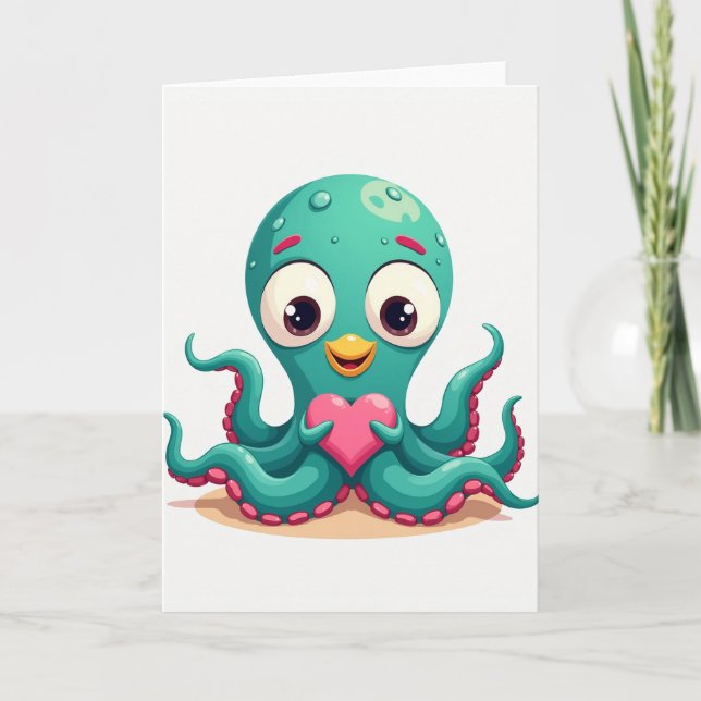 Cute Octopus Heart Love Card (Front)