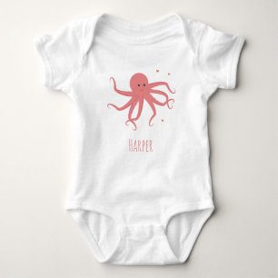 Cute Octopus Heart Pink Cartoon Name Baby Bodysuit